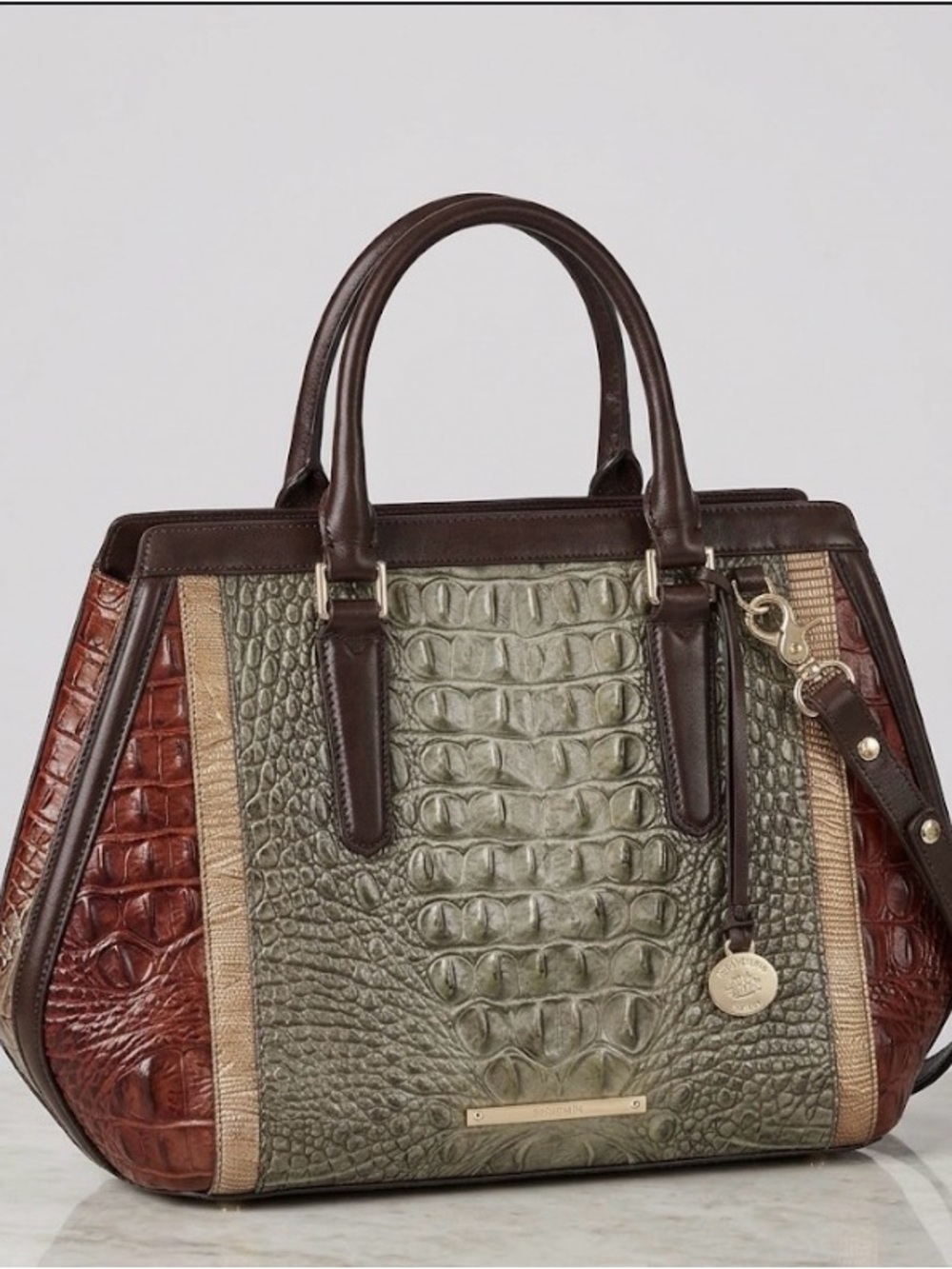 Brahmin Arden Satchel Forrest Nottingham Croc-Embossed Leather &Detachable Strap